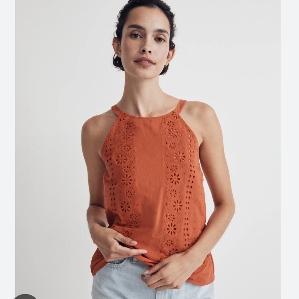 Madewell Women's Orange Eyelet Halter Top